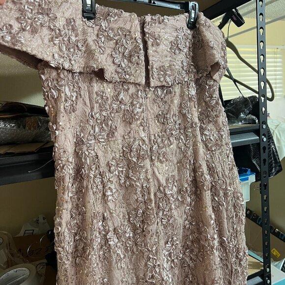 Xscape Plus Size 22W Off-the-Shoulder High-Low Hem Mermaid Dress in Taupe - Picture 4 of 10